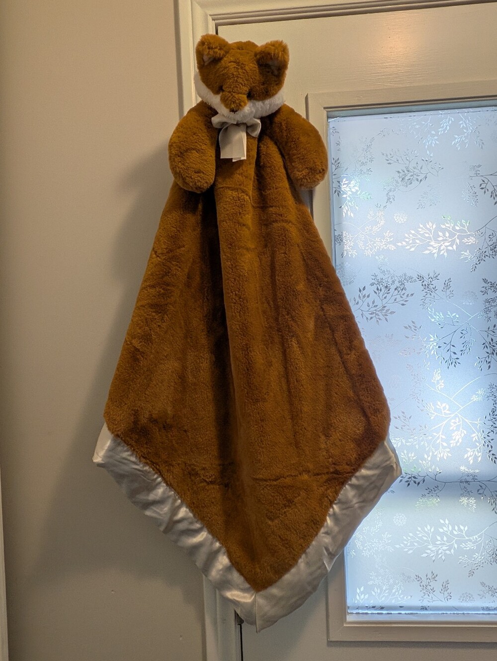Plush Fox Lovey Blanket with Satin Trim - Brownl And Ivory Colour. Oversize.